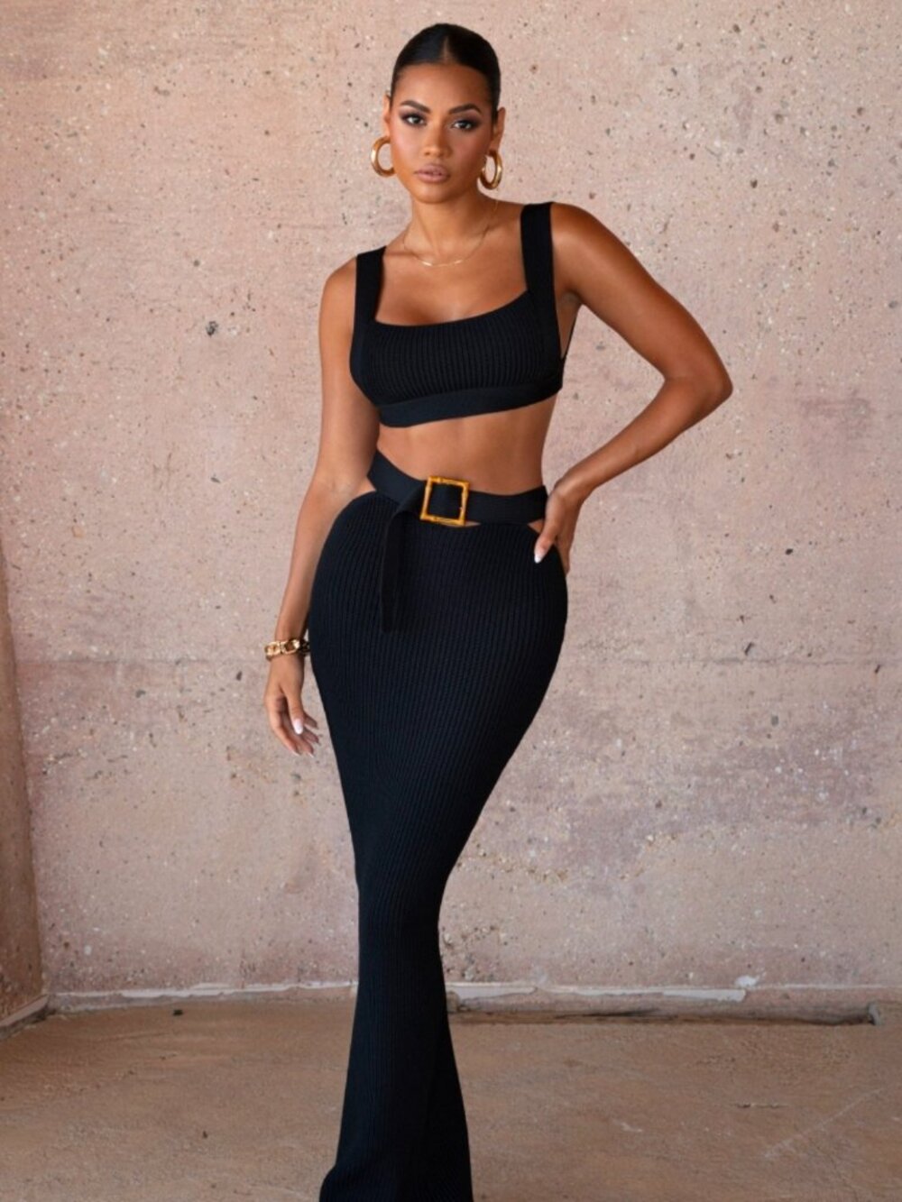 NWOT JLUXLABEL Black Nikole Ribbed Skirt Set